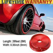 DURAFORCE Car Wheel Hub Rim Trim Tire Ring Guard Rubber Strip Protector Sticker /26FT Red