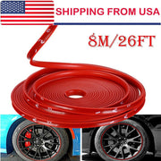 DURAFORCE Car Wheel Hub Rim Trim Tire Ring Guard Rubber Strip Protector Sticker /26FT Red