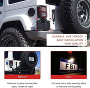 DURAFORCE Rear License Plate Mounting Holder Bracket w/Light For 07-2017 Jeep Wrangler JK