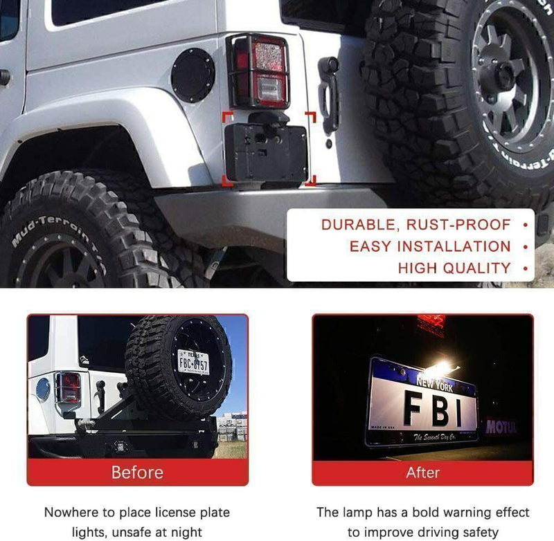 DURAFORCE Rear License Plate Mounting Holder Bracket w/Light For 07-2017 Jeep Wrangler JK