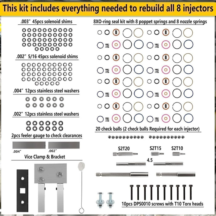 DURAFORCE For 7.3L PowerStroke Injector Rebuild Kit w/vice clamp & tools & springs, 94-03