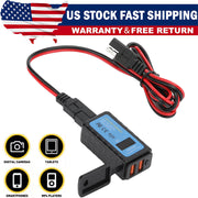 DURAFORCE Motorcycle Dual USB Charger SAE -USB Cable Adapter Voltmeter for CellPhone GPS