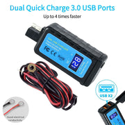 DURAFORCE Motorcycle Dual USB Charger SAE -USB Cable Adapter Voltmeter for CellPhone GPS