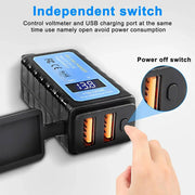 DURAFORCE Motorcycle Dual USB Charger SAE -USB Cable Adapter Voltmeter for CellPhone GPS