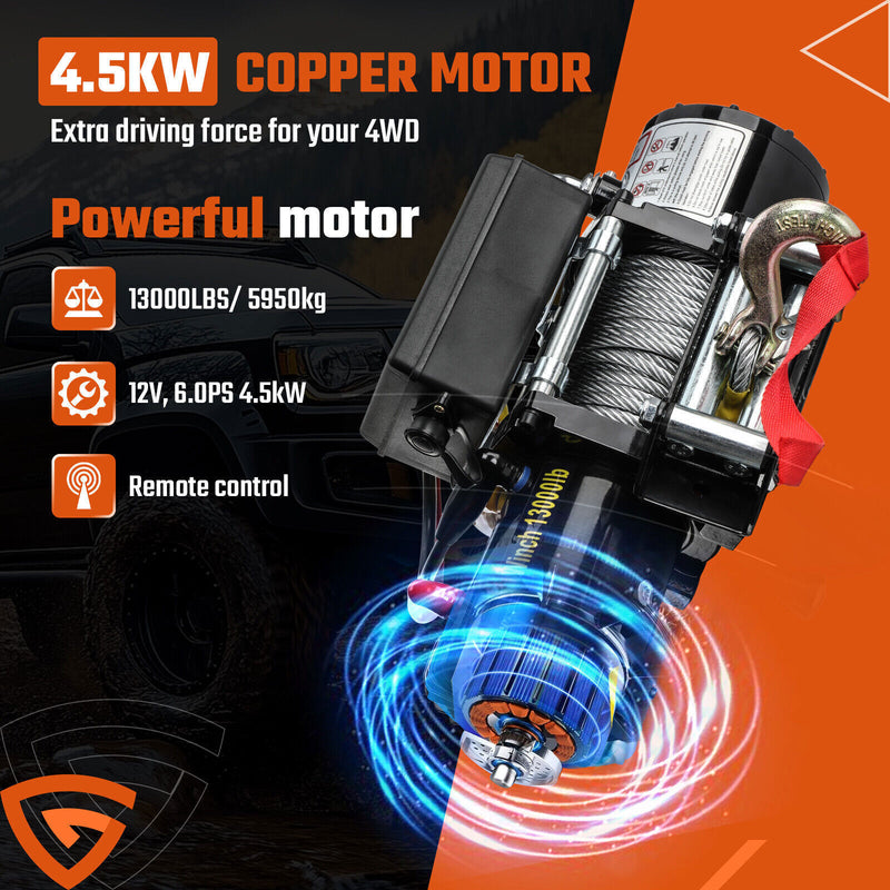 DURAFORCE 12V 13000LBS Electric Winch Synthetic Rope Truck For Jeep 13000LB Trailer 4WD /