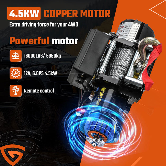 DURAFORCE 12V 13000LBS Electric Winch Synthetic Rope Truck For Jeep 13000LB Trailer 4WD /