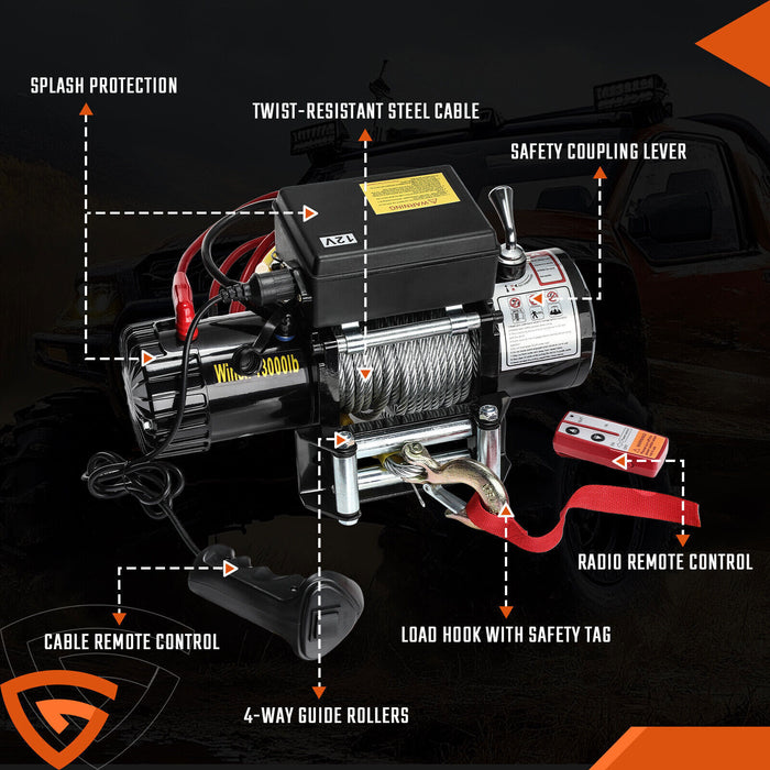 DURAFORCE 12V 13000LBS Electric Winch Synthetic Rope Truck For Jeep 13000LB Trailer 4WD /