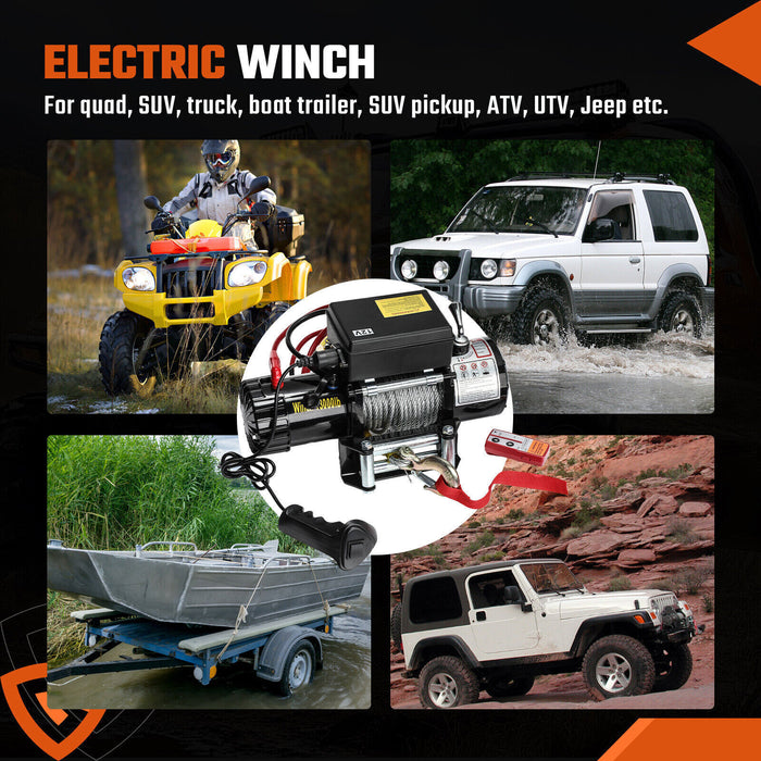 DURAFORCE 12V 13000LBS Electric Winch Synthetic Rope Truck For Jeep 13000LB Trailer 4WD /