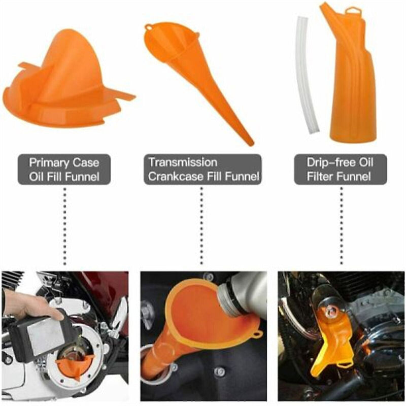DURAFORCE For Harley Touring Dyna Orange Primary Oil Fill Funnel Drip Free Oil Filter Kit