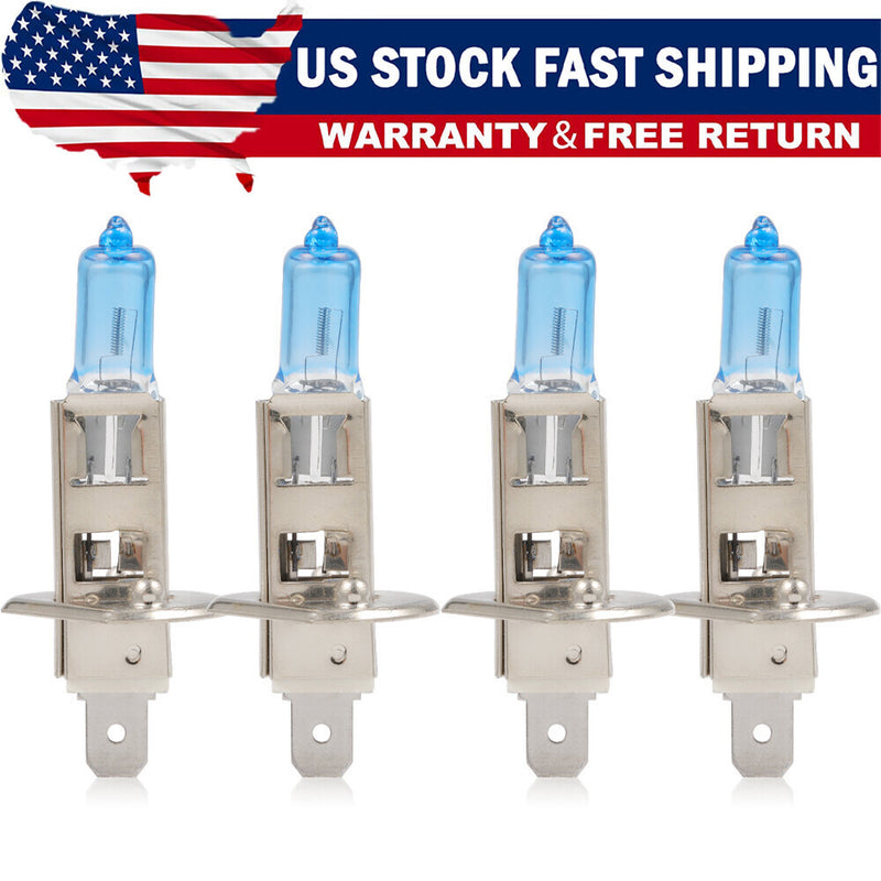 DURAFORCE 4pc H1 12V 55W Super White Halogen Headlight Replacement Bulb Lamp For Auto Car
