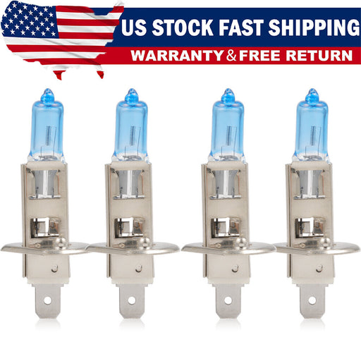 DURAFORCE 4pc H1 12V 55W Super White Halogen Headlight Replacement Bulb Lamp For Auto Car