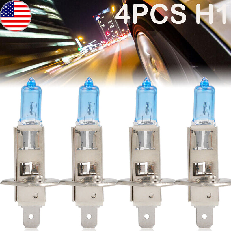 DURAFORCE 4pc H1 12V 55W Super White Halogen Headlight Replacement Bulb Lamp For Auto Car