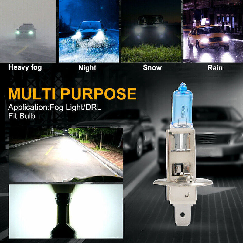 DURAFORCE 4pc H1 12V 55W Super White Halogen Headlight Replacement Bulb Lamp For Auto Car