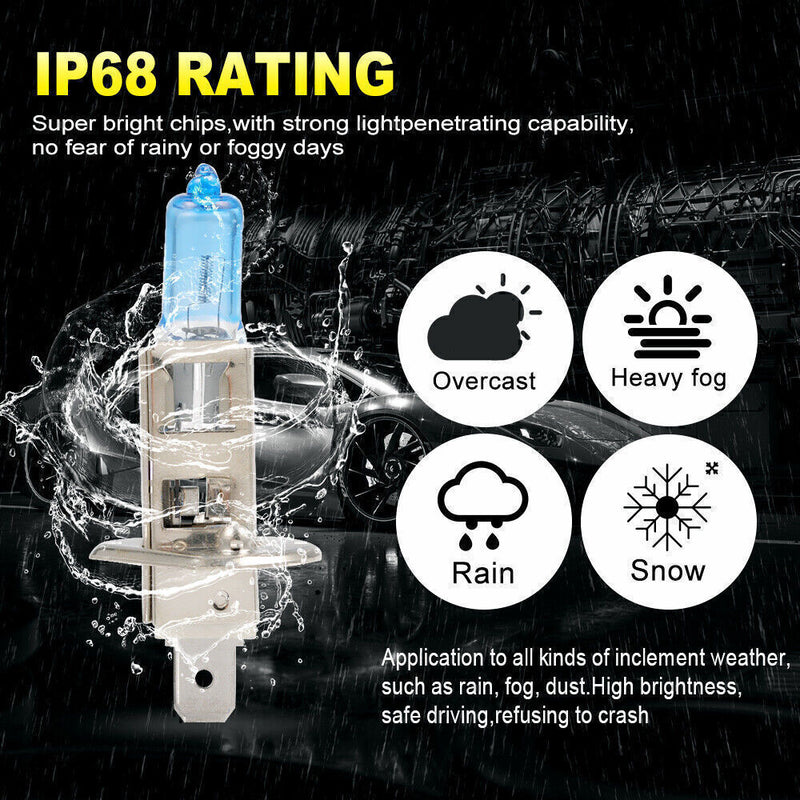 DURAFORCE 4pc H1 12V 55W Super White Halogen Headlight Replacement Bulb Lamp For Auto Car