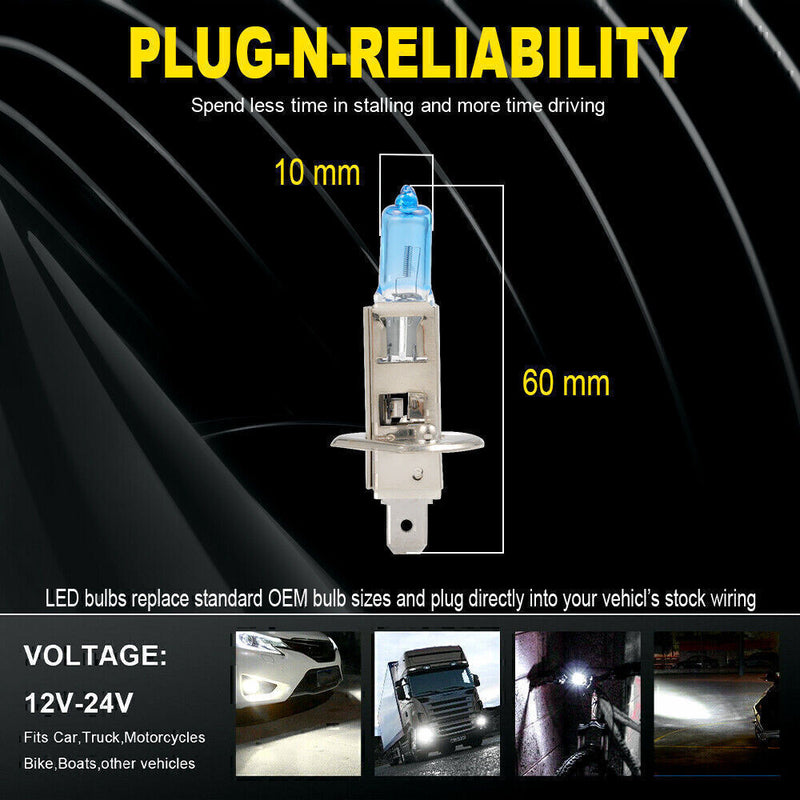 DURAFORCE 4pc H1 12V 55W Super White Halogen Headlight Replacement Bulb Lamp For Auto Car