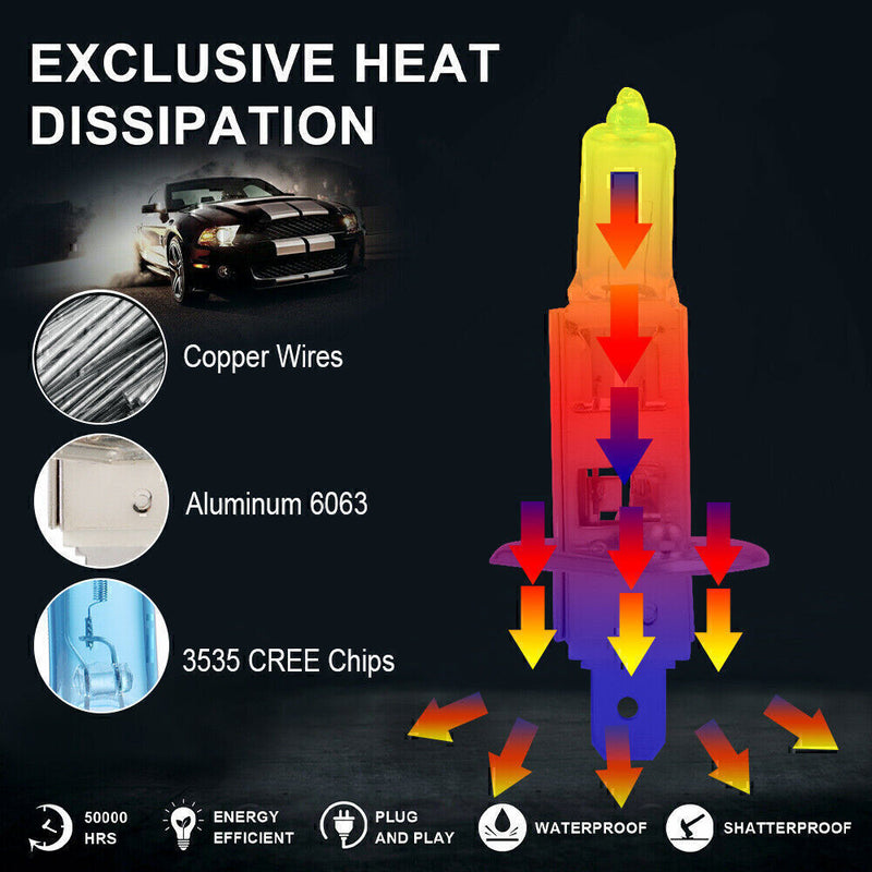 DURAFORCE 4pc H1 12V 55W Super White Halogen Headlight Replacement Bulb Lamp For Auto Car
