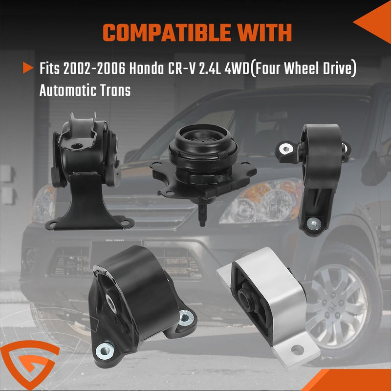 DURAFORCE 5pcs Engine Motor Mount Set for 2002-2006 Honda CR-V 2.4L 4WD Automatic Trans