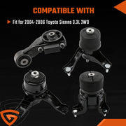 DURAFORCE 4x Fit for 2004-2006 Toyota Sienna 3.3L 2WD Engine Motor & Trans Mount Set