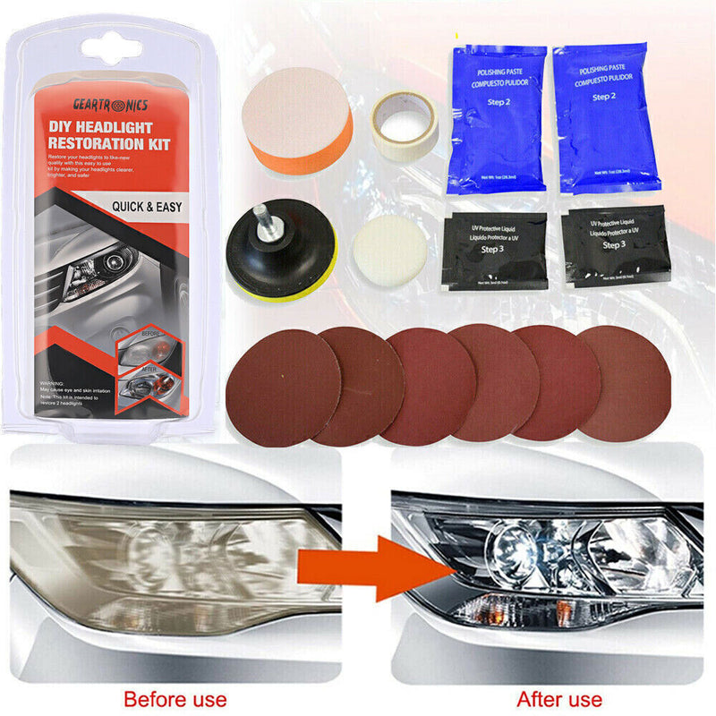 DURAFORCE Car Auto Headlight Lens Restoration Repair Kit Polishing Cleaner Cleaning Tools