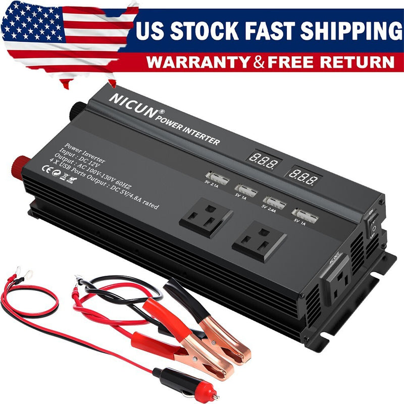 DURAFORCE 6000W Power Inverter DC 12V - 110V AC Car RV Sine Wave Solar Converter LCD