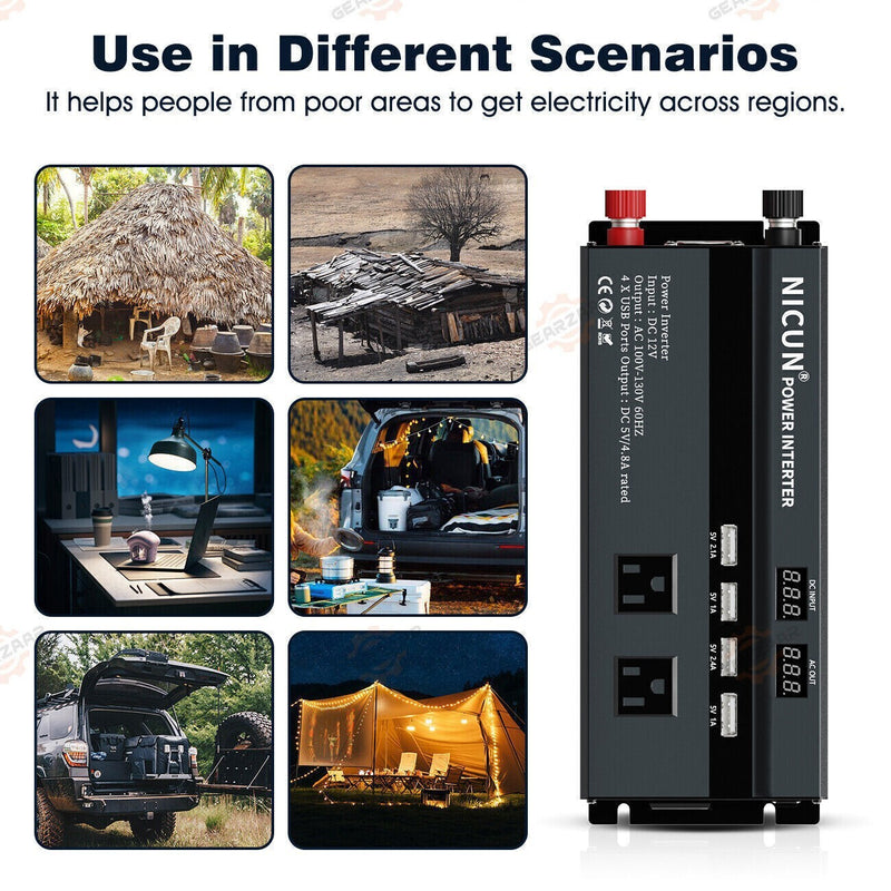 DURAFORCE 6000W Power Inverter DC 12V - 110V AC Car RV Sine Wave Solar Converter LCD