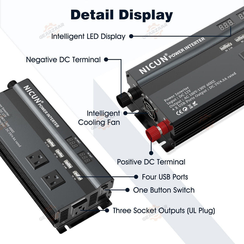 DURAFORCE 6000W Power Inverter DC 12V - 110V AC Car RV Sine Wave Solar Converter LCD