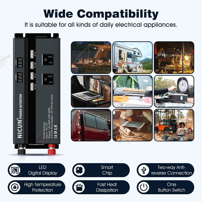 DURAFORCE 6000W Power Inverter DC 12V - 110V AC Car RV Sine Wave Solar Converter LCD