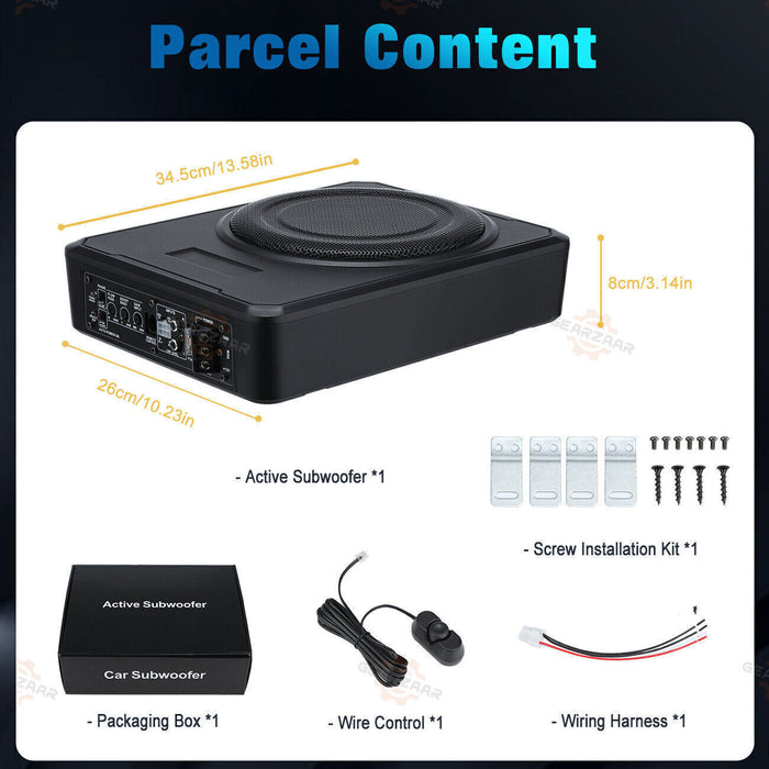 DURAFORCE 10''inch Car Under-Seat Active Subwoofer Power Amplifier Bass Slim Speaker Black