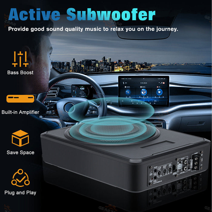 DURAFORCE 10''inch Car Under-Seat Active Subwoofer Power Amplifier Bass Slim Speaker Black