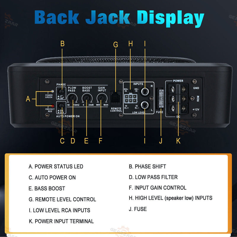 DURAFORCE 10''inch Car Under-Seat Active Subwoofer Power Amplifier Bass Slim Speaker Black