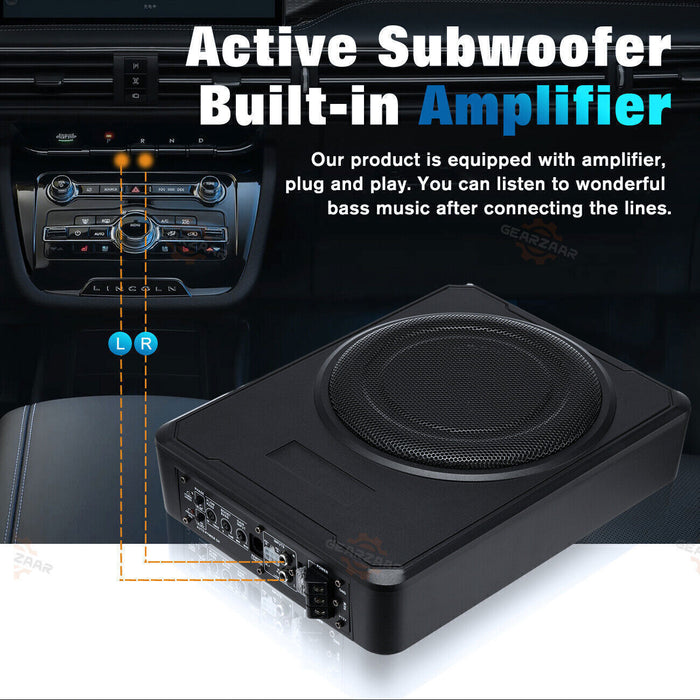 DURAFORCE 10''inch Car Under-Seat Active Subwoofer Power Amplifier Bass Slim Speaker Black