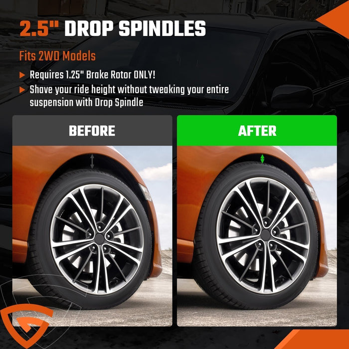 DURAFORCE 2.5" Front Drop Spindles Lowering Kit w/1.25" Rotor For Chevy C10 2WD 1973-1987