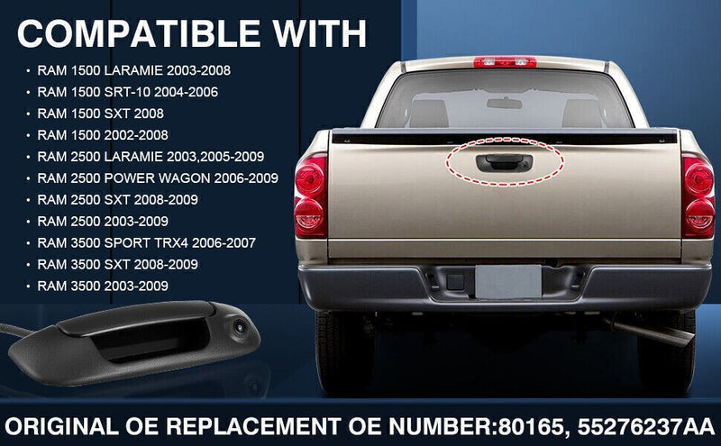 DURAFORCE !55276237AA Tailgate Handle Backup Camera For 2002-2008 Dodge Ram 1500 2500 3500