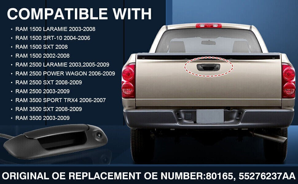 DURAFORCE !55276237AA Tailgate Handle Backup Camera For 2002-2008 Dodge Ram 1500 2500 3500