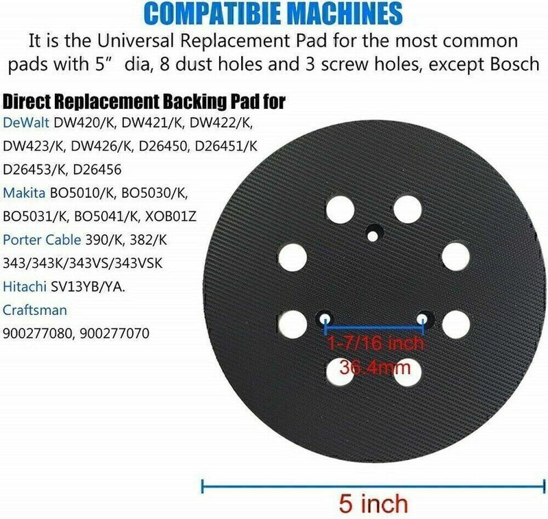 DURAFORCE 5 Inch 125mm 8 Hole Orbital Sander Replacement Spare Base Sanding Backing Pad