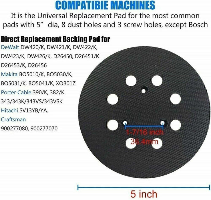 DURAFORCE 5 Inch 125mm 8 Hole Orbital Sander Replacement Spare Base Sanding Backing Pad