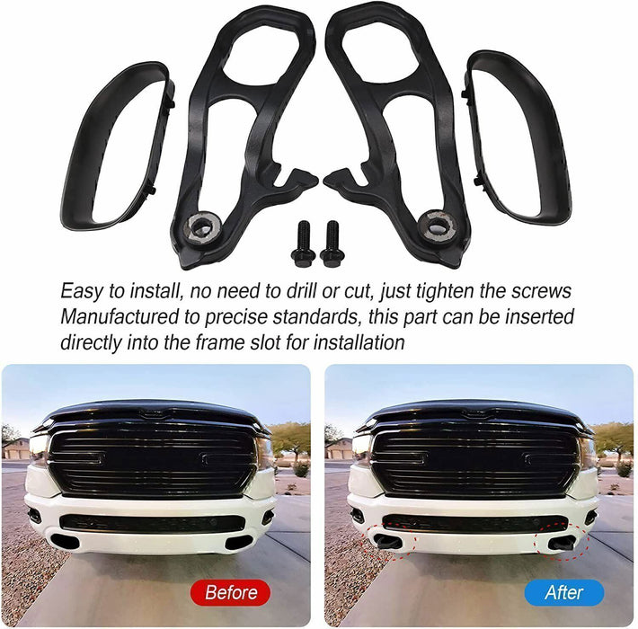 DURAFORCE For 2019-2023 Dodge Ram 1500 DT Front Black Tow Hooks Left +Right w/Hardware Kit