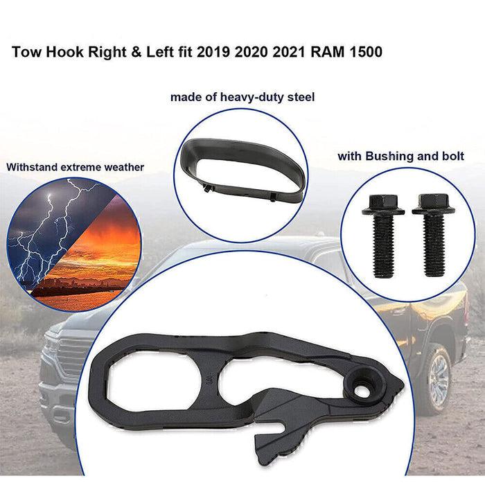 DURAFORCE For 2019-2023 Dodge Ram 1500 DT Front Black Tow Hooks Left +Right w/Hardware Kit