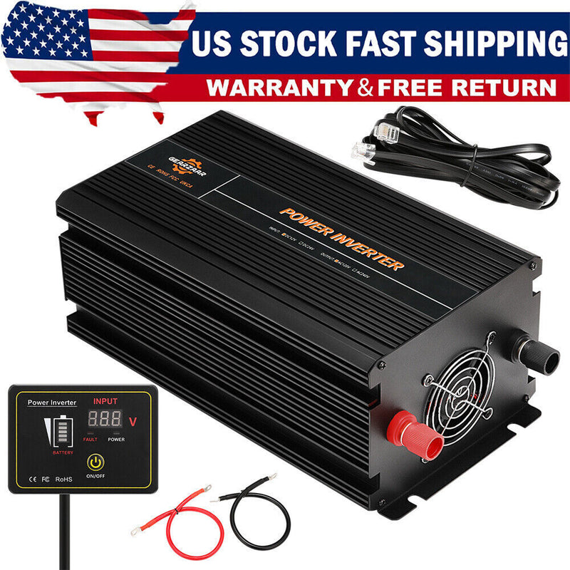 DURAFORCE Power Inverter 2000W 4000W 12V DC to 110V 120V AC LCD Cable Car Boat RV D Auto