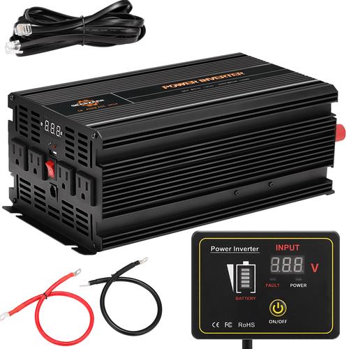 DURAFORCE Power Inverter 2000W 4000W 12V DC to 110V 120V AC LCD Cable Car Boat RV D Auto