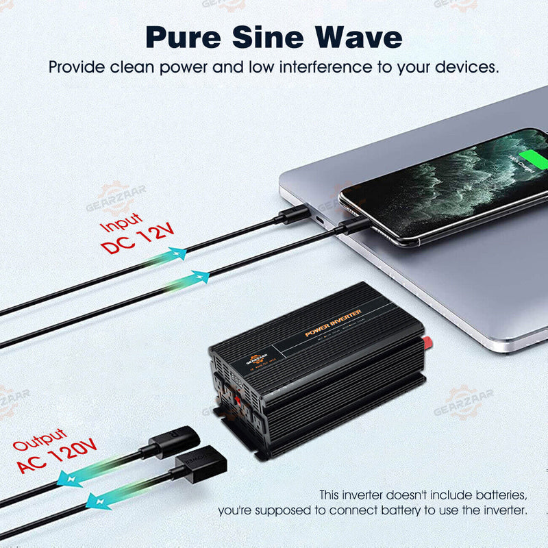 DURAFORCE Power Inverter 2000W 4000W 12V DC to 110V 120V AC LCD Cable Car Boat RV D Auto