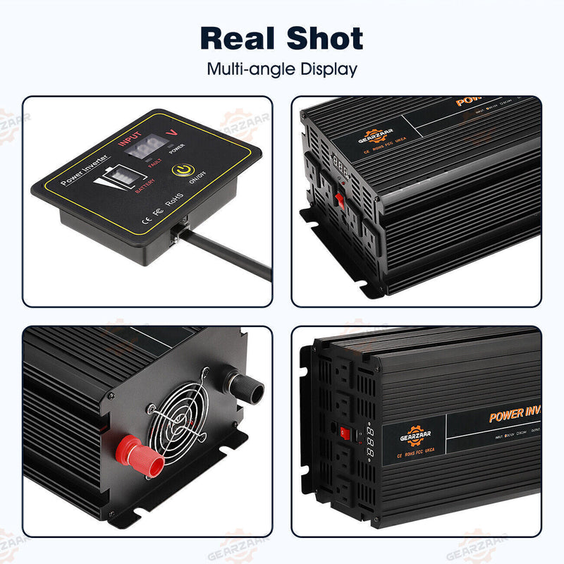DURAFORCE Power Inverter 2000W 4000W 12V DC to 110V 120V AC LCD Cable Car Boat RV D Auto