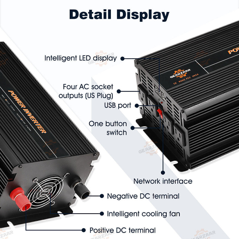 DURAFORCE Power Inverter 2000W 4000W 12V DC to 110V 120V AC LCD Cable Car Boat RV D Auto
