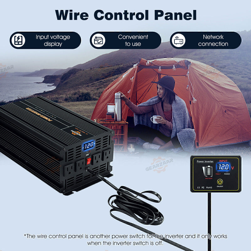 DURAFORCE Power Inverter 2000W 4000W 12V DC to 110V 120V AC LCD Cable Car Boat RV D Auto