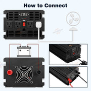 DURAFORCE Power Inverter 2000W 4000W 12V DC to 110V 120V AC LCD Cable Car Boat RV D Auto