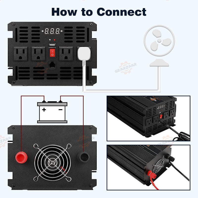 DURAFORCE Power Inverter 2000W 4000W 12V DC to 110V 120V AC LCD Cable Car Boat RV D Auto