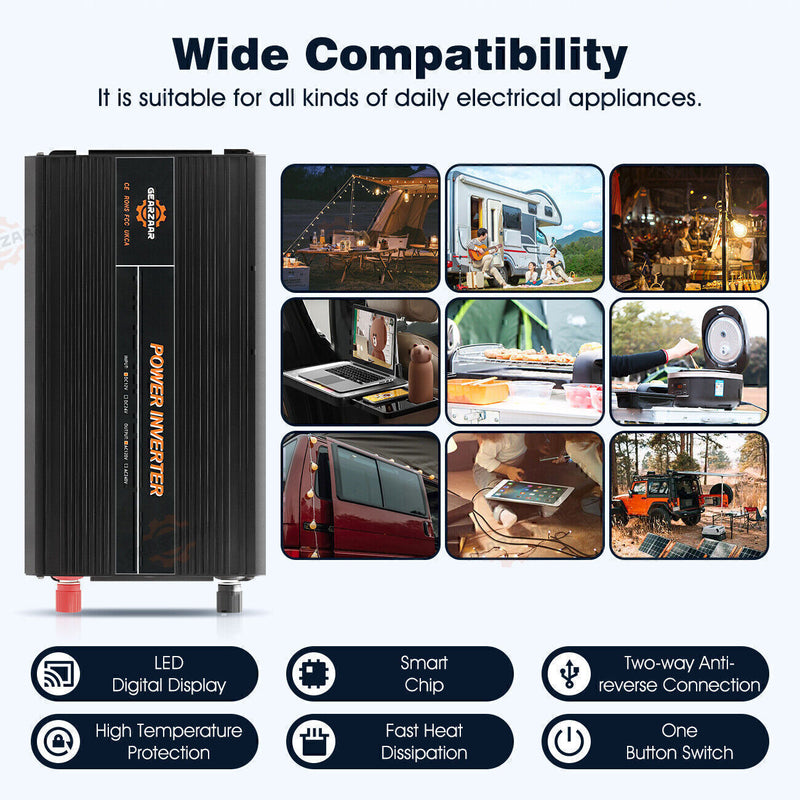 DURAFORCE Power Inverter 2000W 4000W 12V DC to 110V 120V AC LCD Cable Car Boat RV D Auto