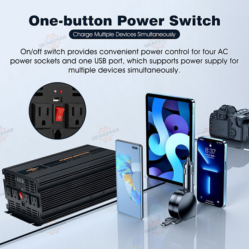 DURAFORCE Power Inverter 2000W 4000W 12V DC to 110V 120V AC LCD Cable Car Boat RV D Auto