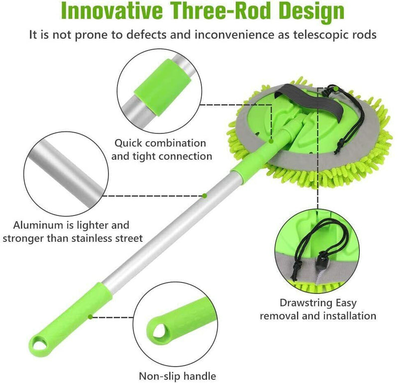 DURAFORCE Adjustable Telescopic Car Wash Brush Kit Mop Long Handle Vehicle Cleaning Tool -