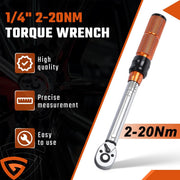 DURAFORCE Torque Wrench tool 1/4" Drive 2-20Nm Bicycle Ratchet Adjustable w/Box Calibrated